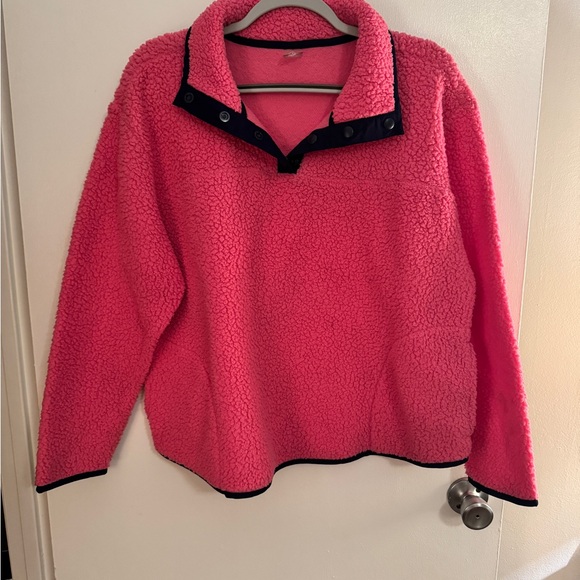 Pink Sherpa Pullover with Navy Trim - Picture 1 of 5